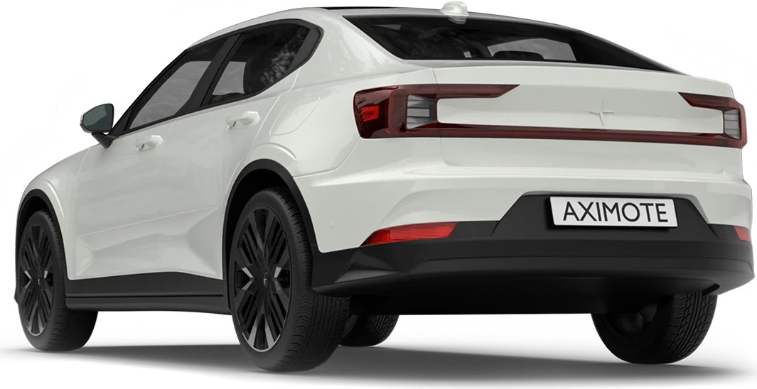 White electric vehicle with Aximote license plate